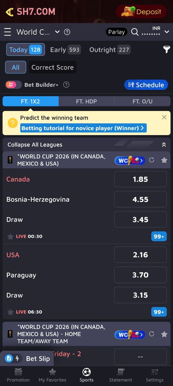 Screenshot of the SH7 Game mobile dashboard showing game categories, promotional banners, and navigation options.